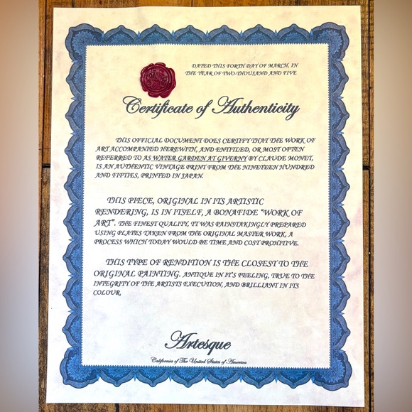 WATER GARDEN AT GIVERNY French Oscar Claude Monet Fine Art Print Vintage COA - Picture 2 of 10